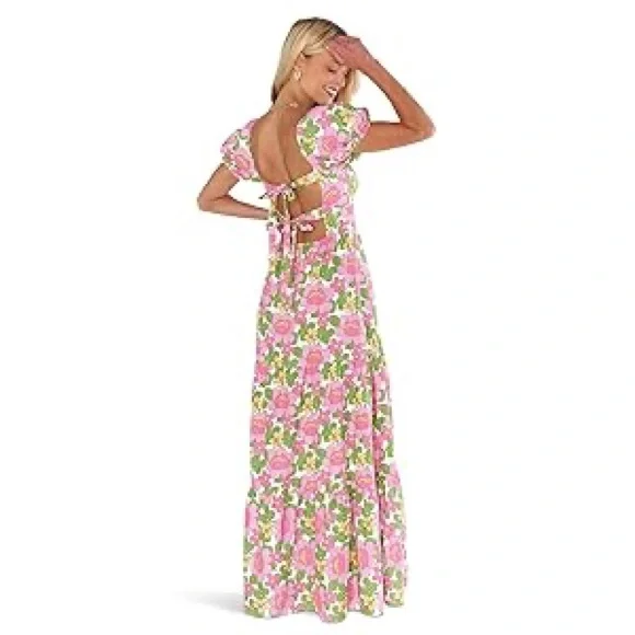 New Show Me Your Mumu Cathy Linen Maxi Dress Fresh Floral SMALL